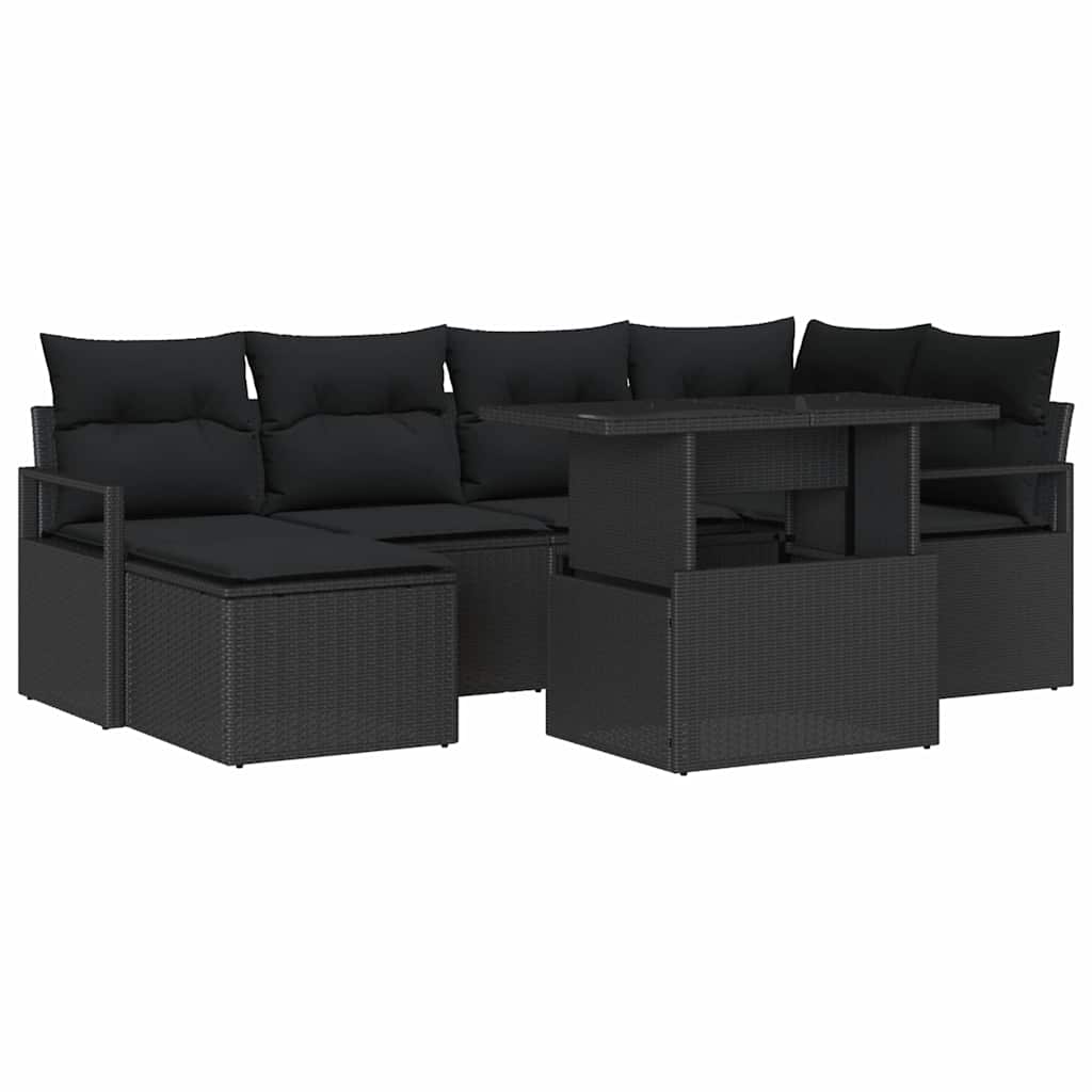 Garden Sofa Set with Storage 7 pcs Black Poly rattan