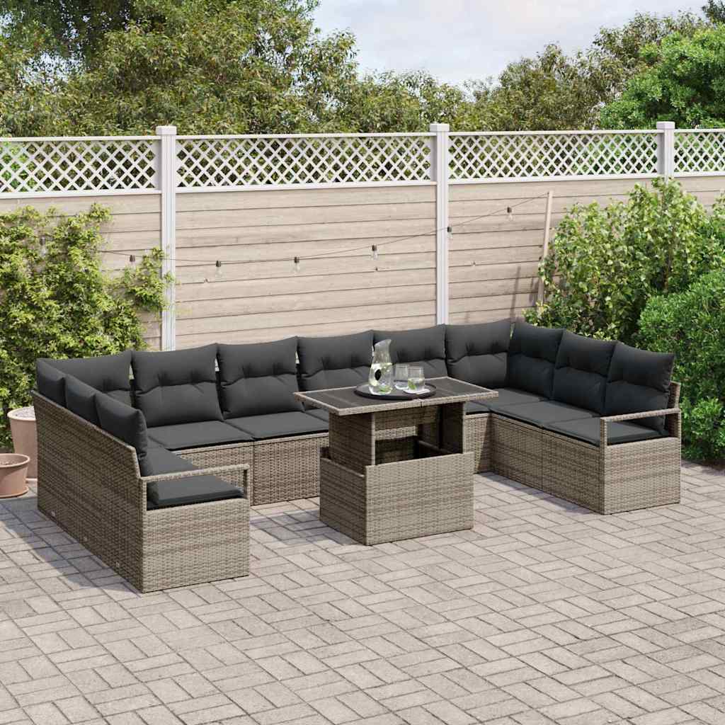 Garden Sofa Set with Cushion 11 pcs Grey Poly Rattan