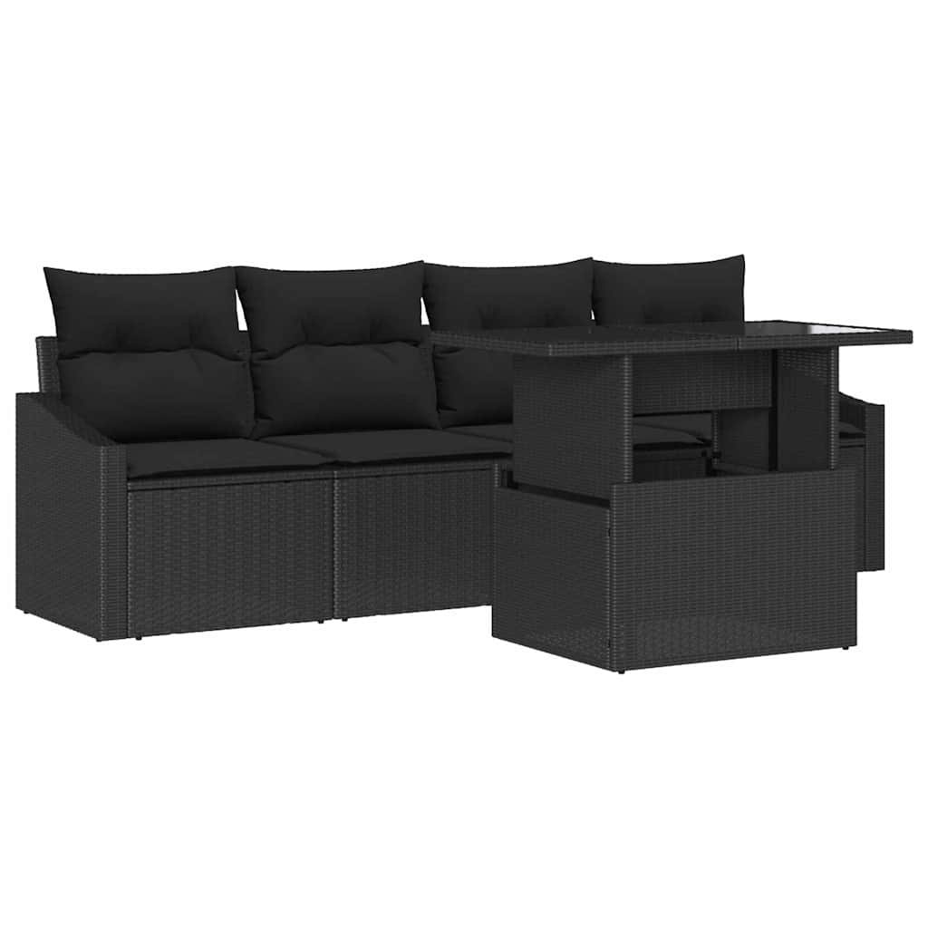 Garden Sofa Set with Storage 5 pcs Black Poly rattan