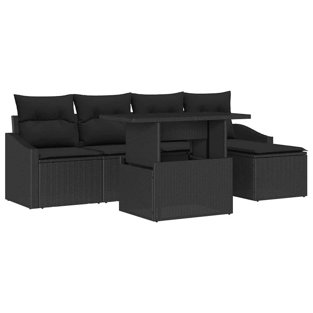 Garden Sofa Set 6 pcs Black Poly Rattan and Powder-Coated Steel