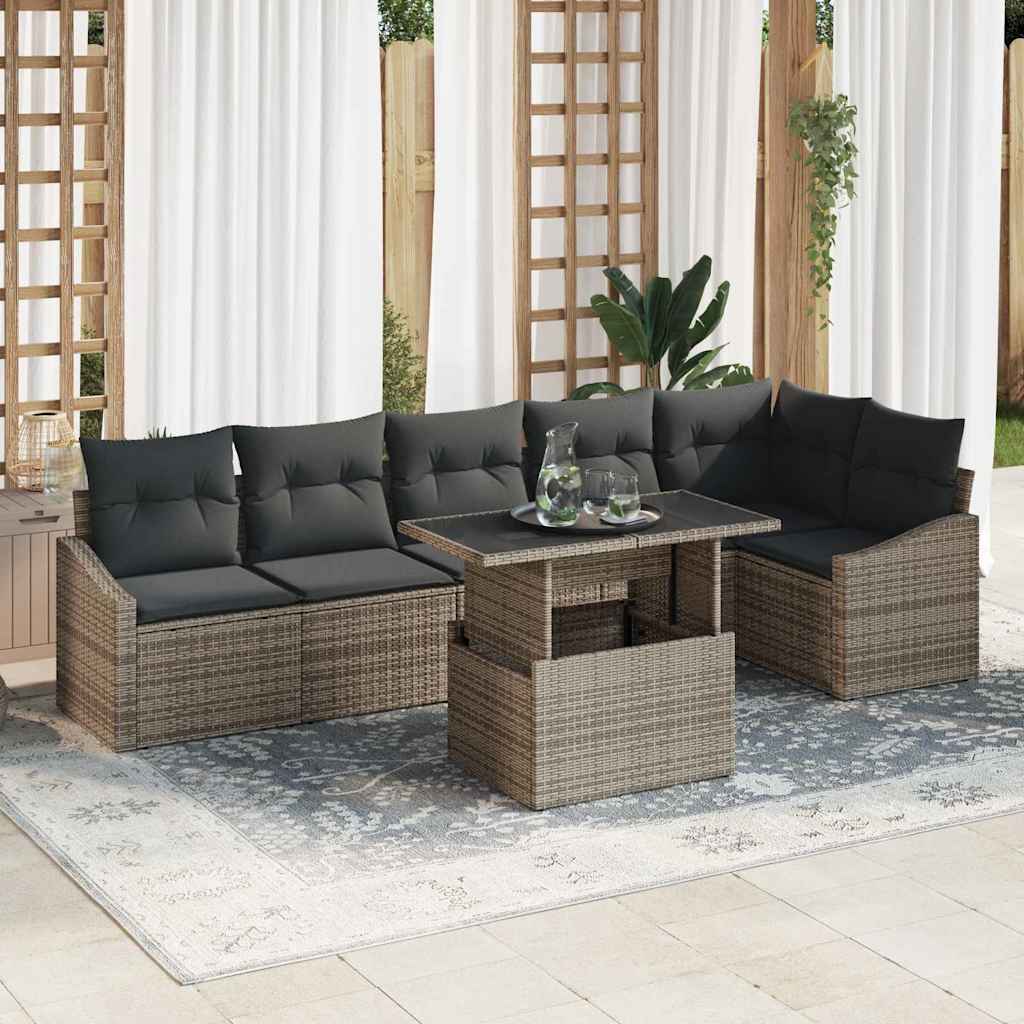 Garden Sofa Set 7 pcs Grey Poly Rattan & Powder-Coated Steel