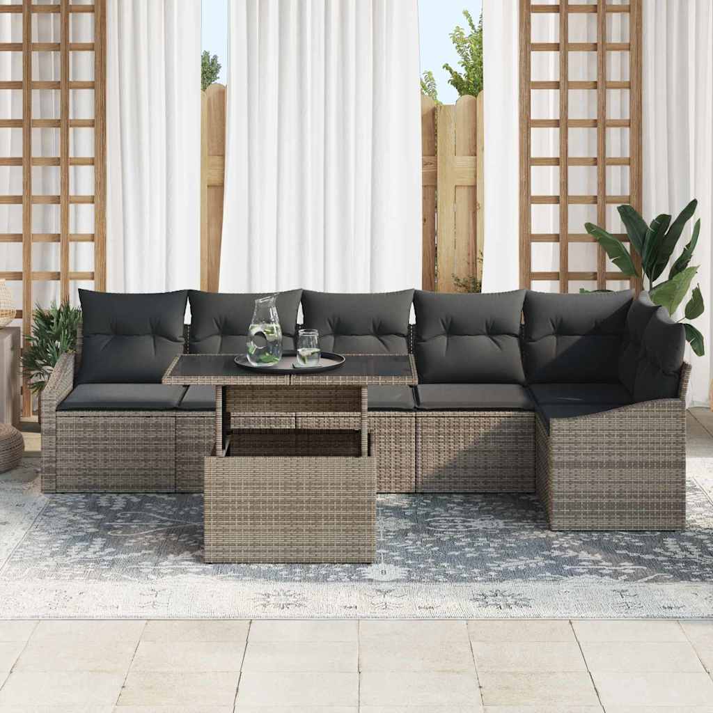Garden Sofa Set 7 pcs Grey Poly Rattan & Powder-Coated Steel