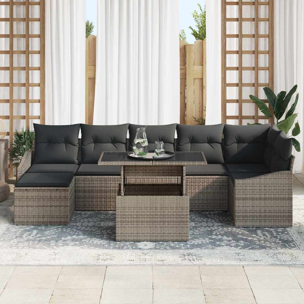 Garden Sofa Set 8 pcs Grey Poly Rattan and Powder-Coated Steel