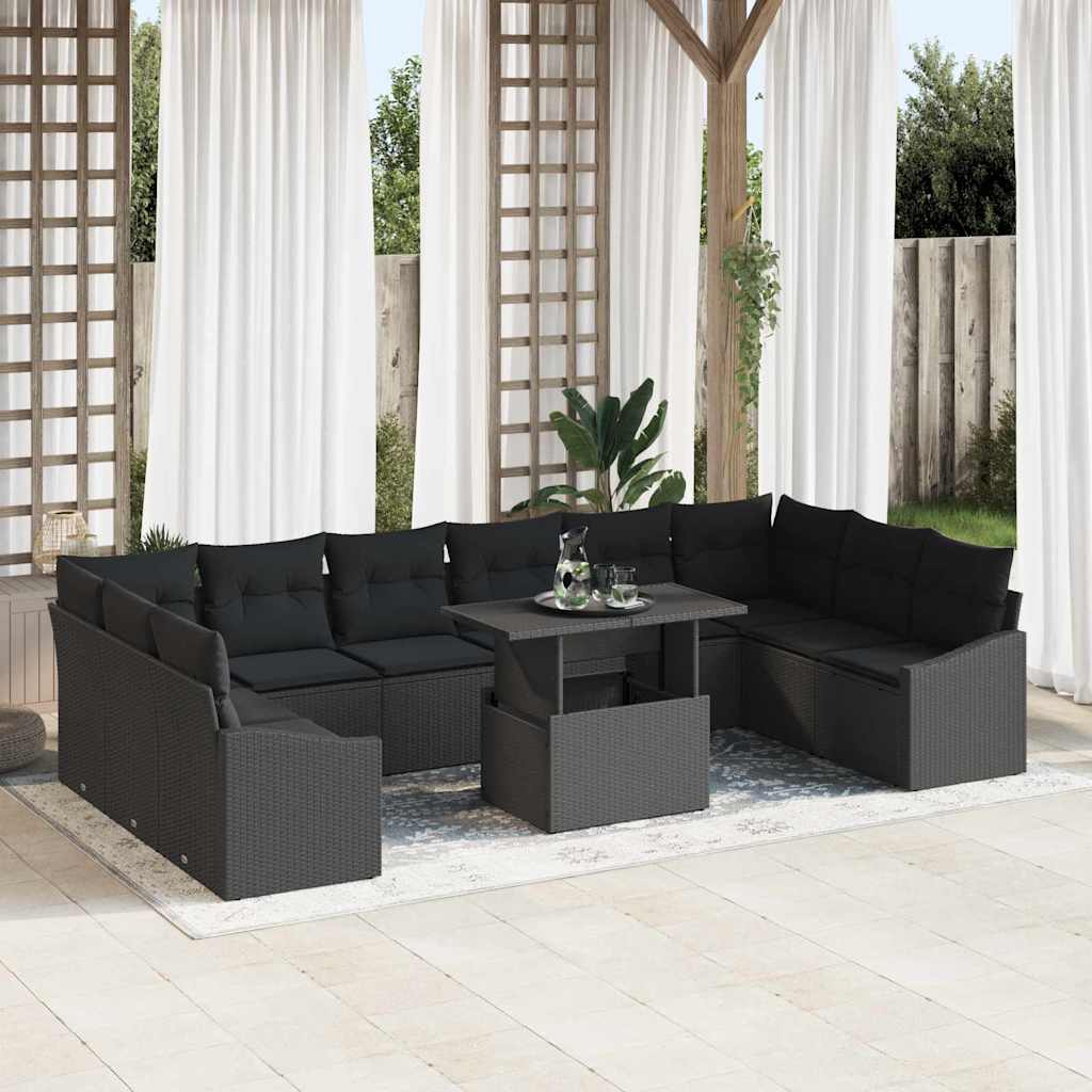 Garden Sofa Set 11 pcs Black Poly Rattan & Powder-Coated Steel