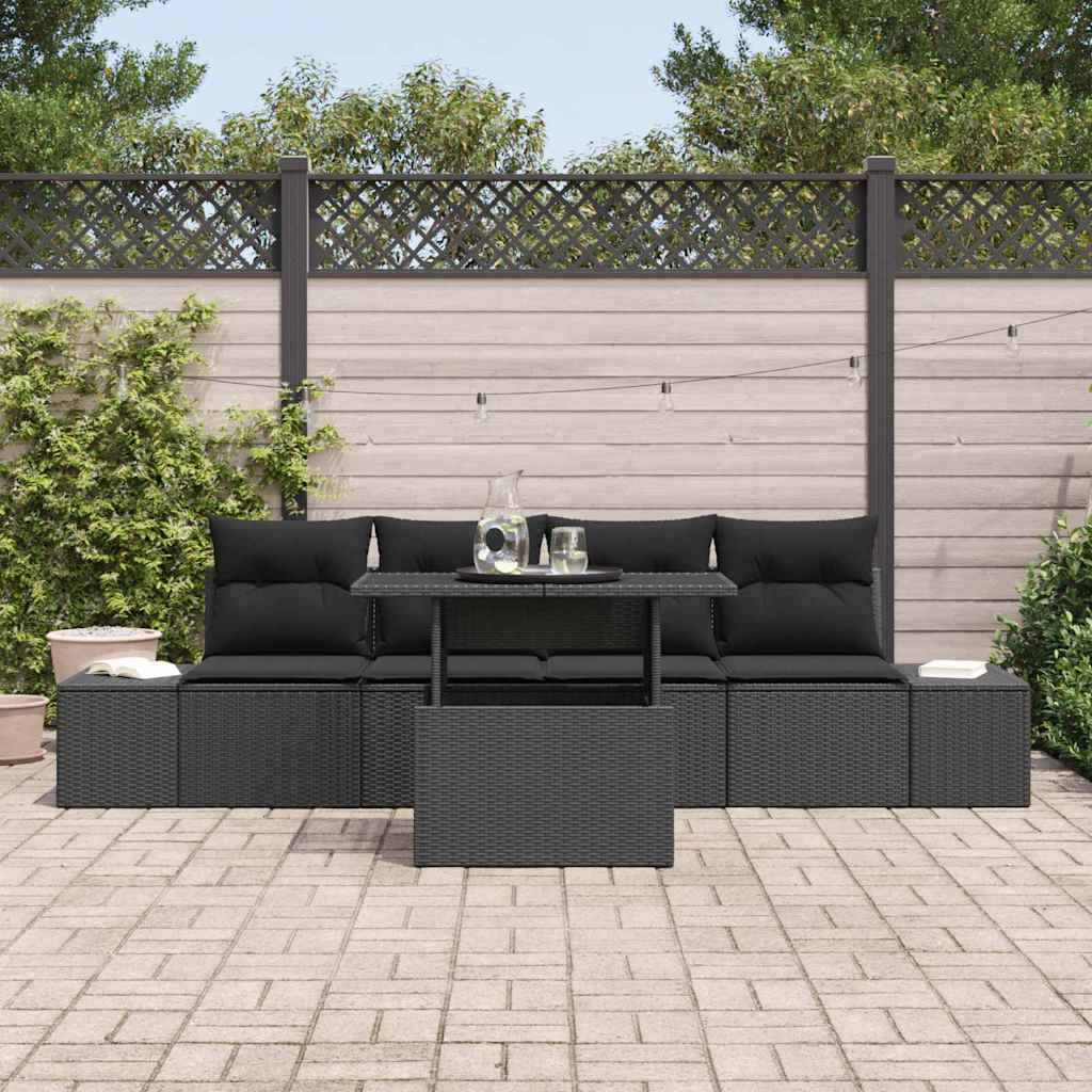 Garden Sofa Set 5 pcs Black Poly Rattan & Powder-Coated Steel