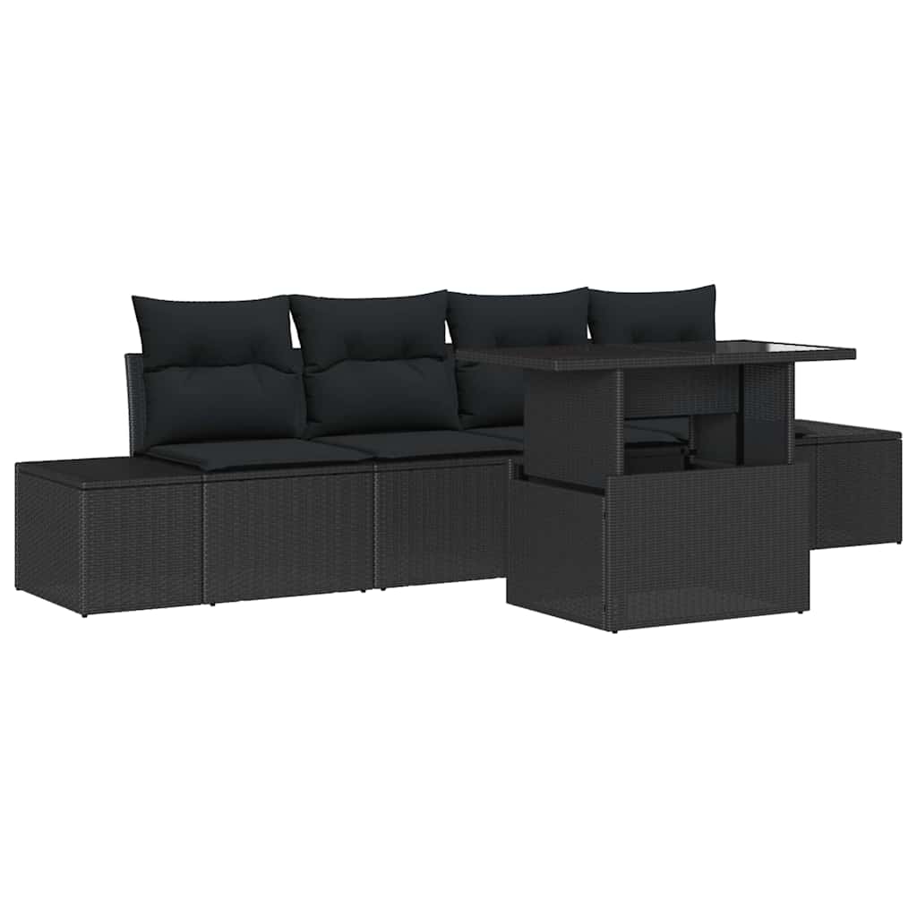 Garden Sofa Set 5 pcs Black Poly Rattan & Powder-Coated Steel