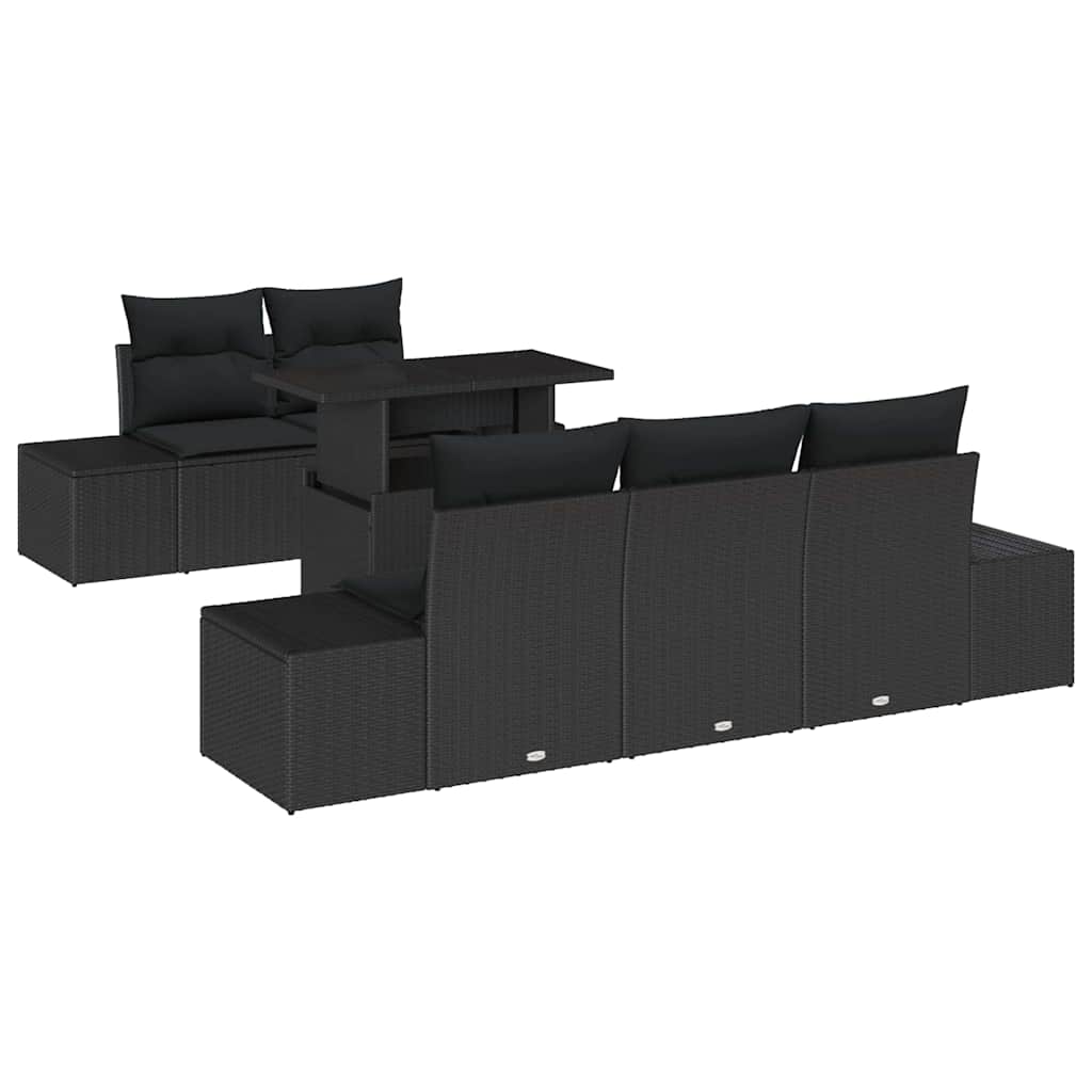 Garden Sofa Set 6 pcs Black Poly Rattan & Powder-Coated Steel