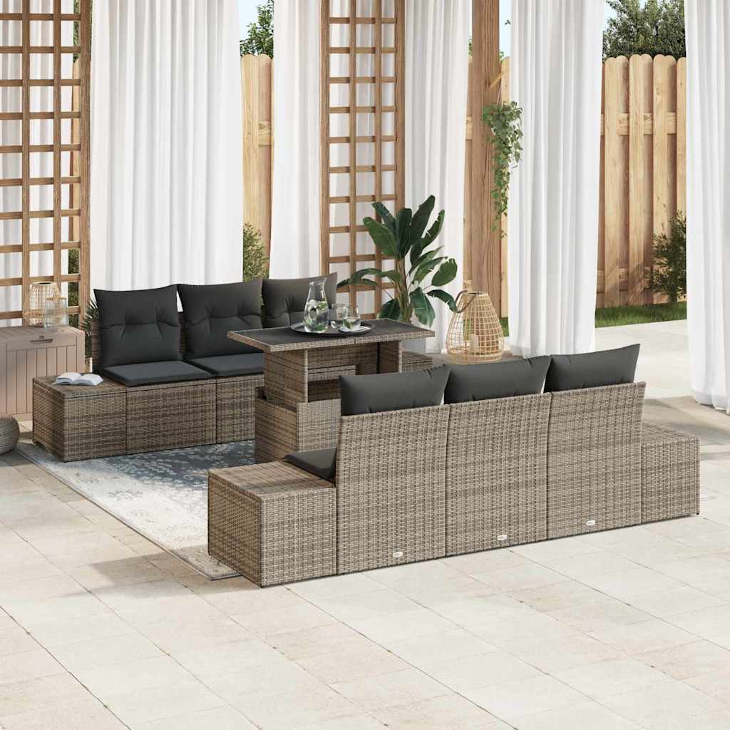 Garden Sofa Set 7 pcs Grey Poly Rattan and Powder-Coated Steel
