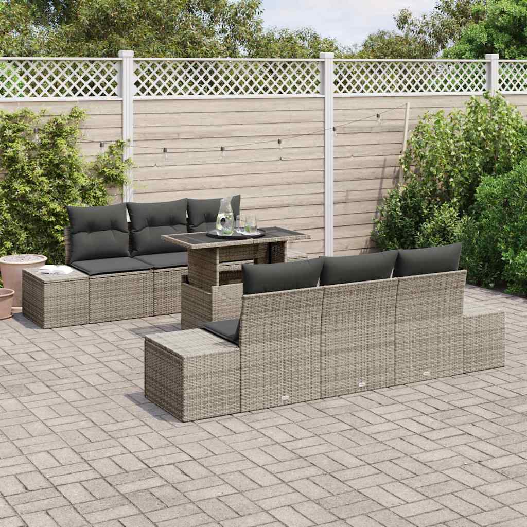 Garden Sofa Set 7 pcs Grey Poly Rattan and Powder-Coated Steel