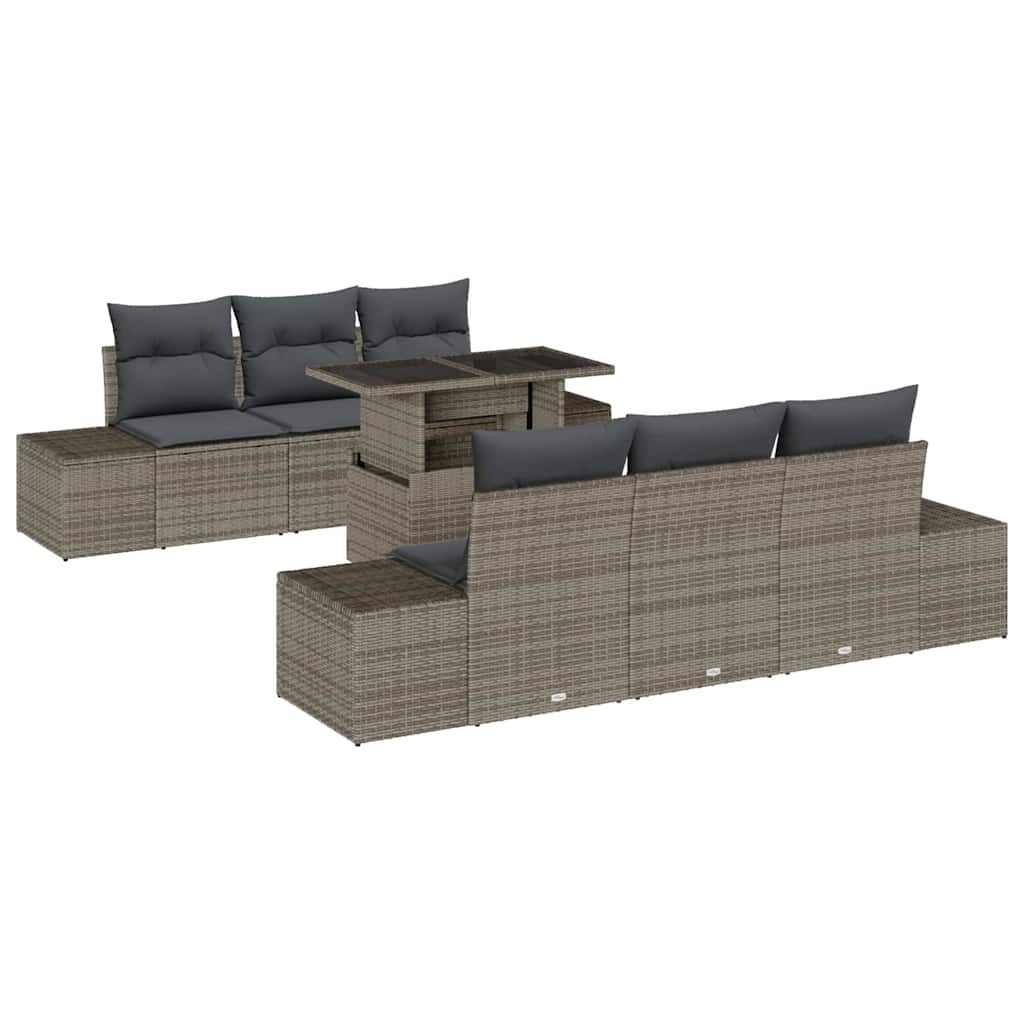 Garden Sofa Set 7 pcs Grey Poly Rattan and Powder-Coated Steel