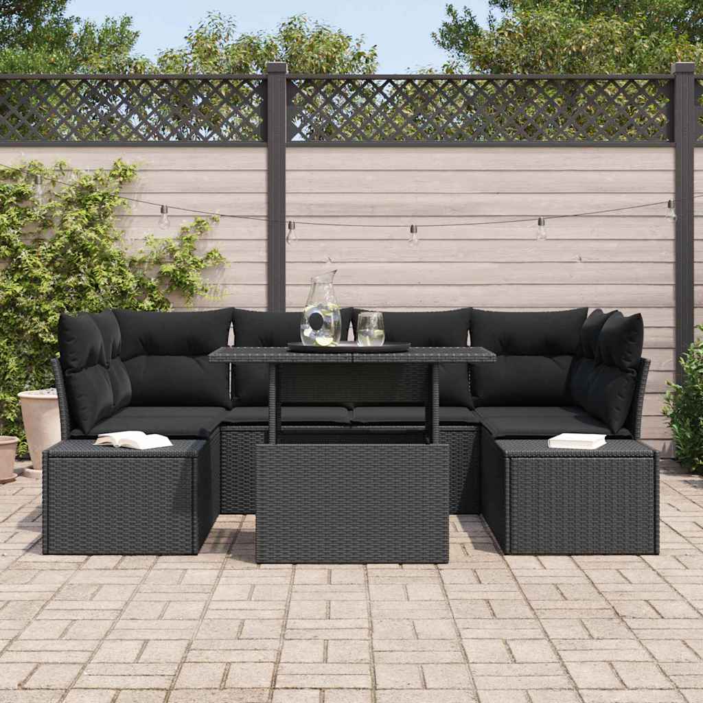 Garden Sofa Set 7 pcs Black Poly Rattan and Powder-Coated Steel