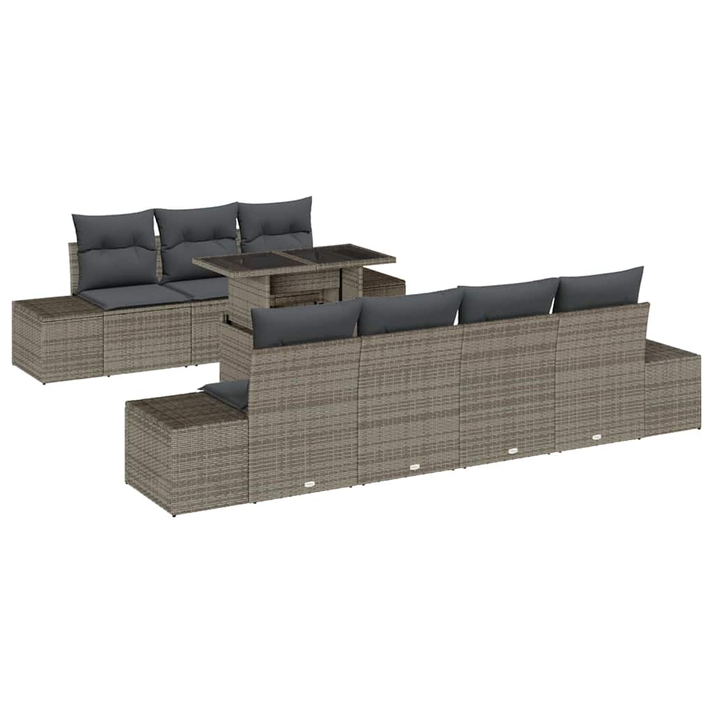 Garden Sofa Set 8 pcs Grey Poly Rattan and Powder-Coated Steel