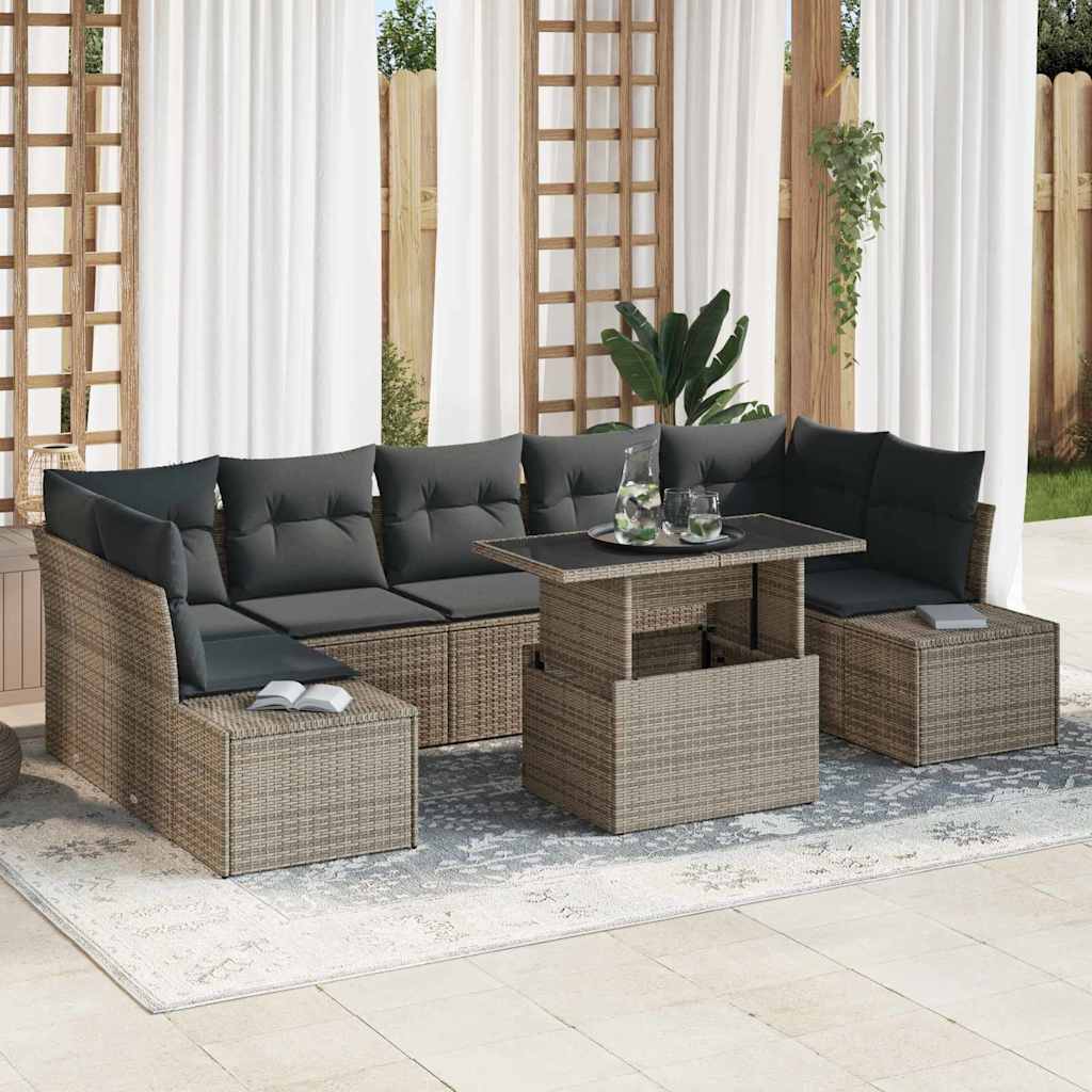 Garden Sofa Set 8 pcs Grey Poly Rattan and Powder-Coated Steel
