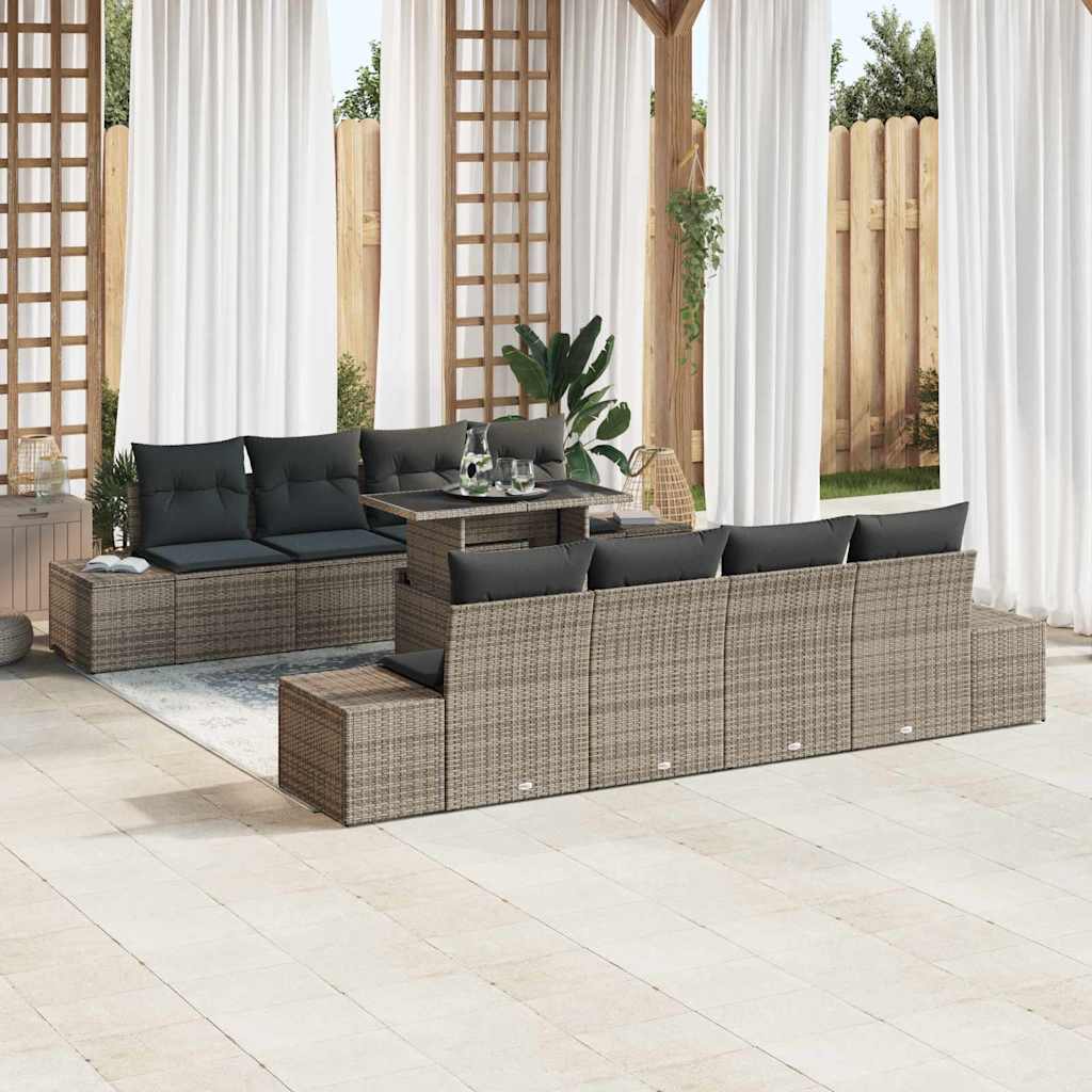 Garden Sofa Set 7 pcs Grey Poly Rattan and Powder-Coated Steel