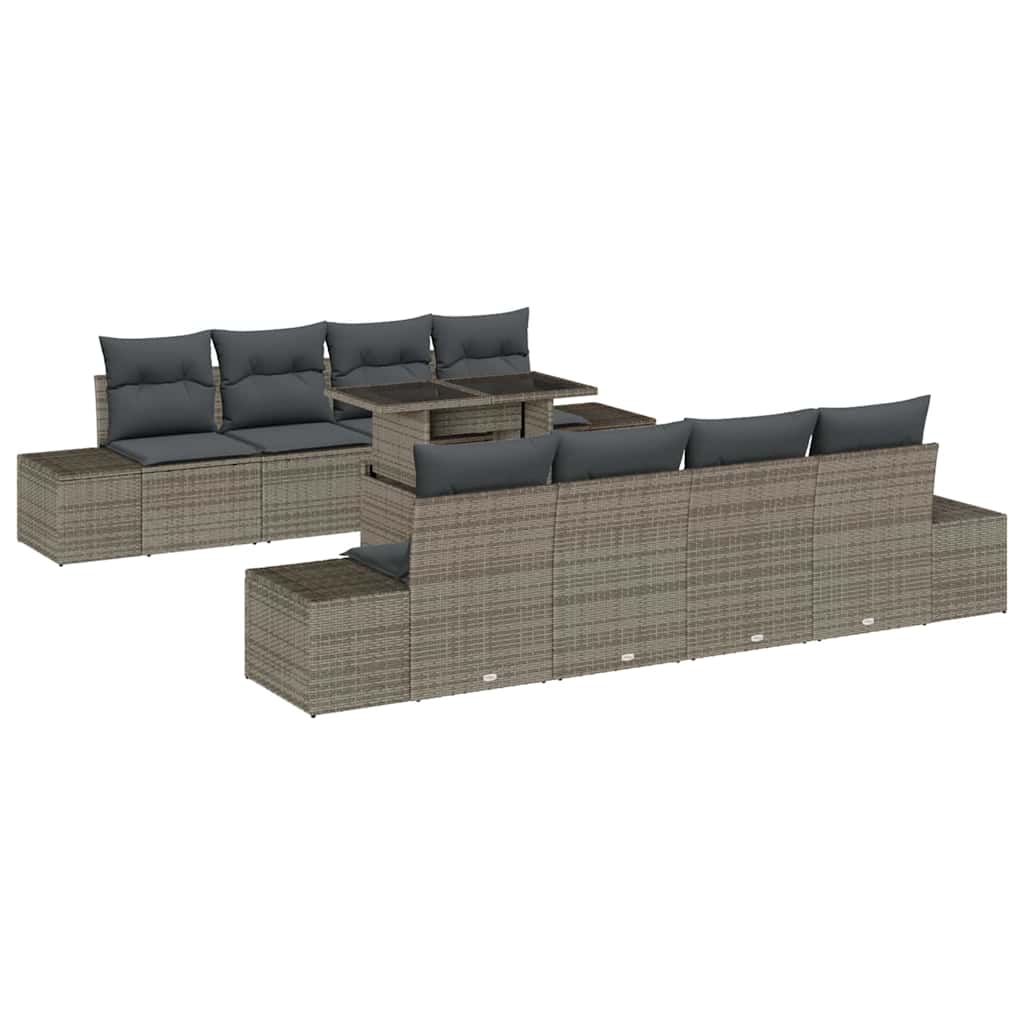Garden Sofa Set 9 pcs Grey Poly Rattan and Powder-Coated Steel