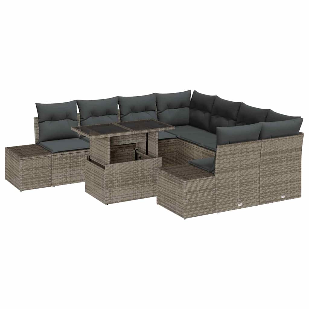 Garden Sofa Set with Cushion 9 pcs Grey Poly Rattan