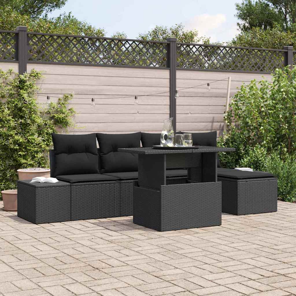 Garden Sofa Set with Storage 6 pcs Black Poly rattan
