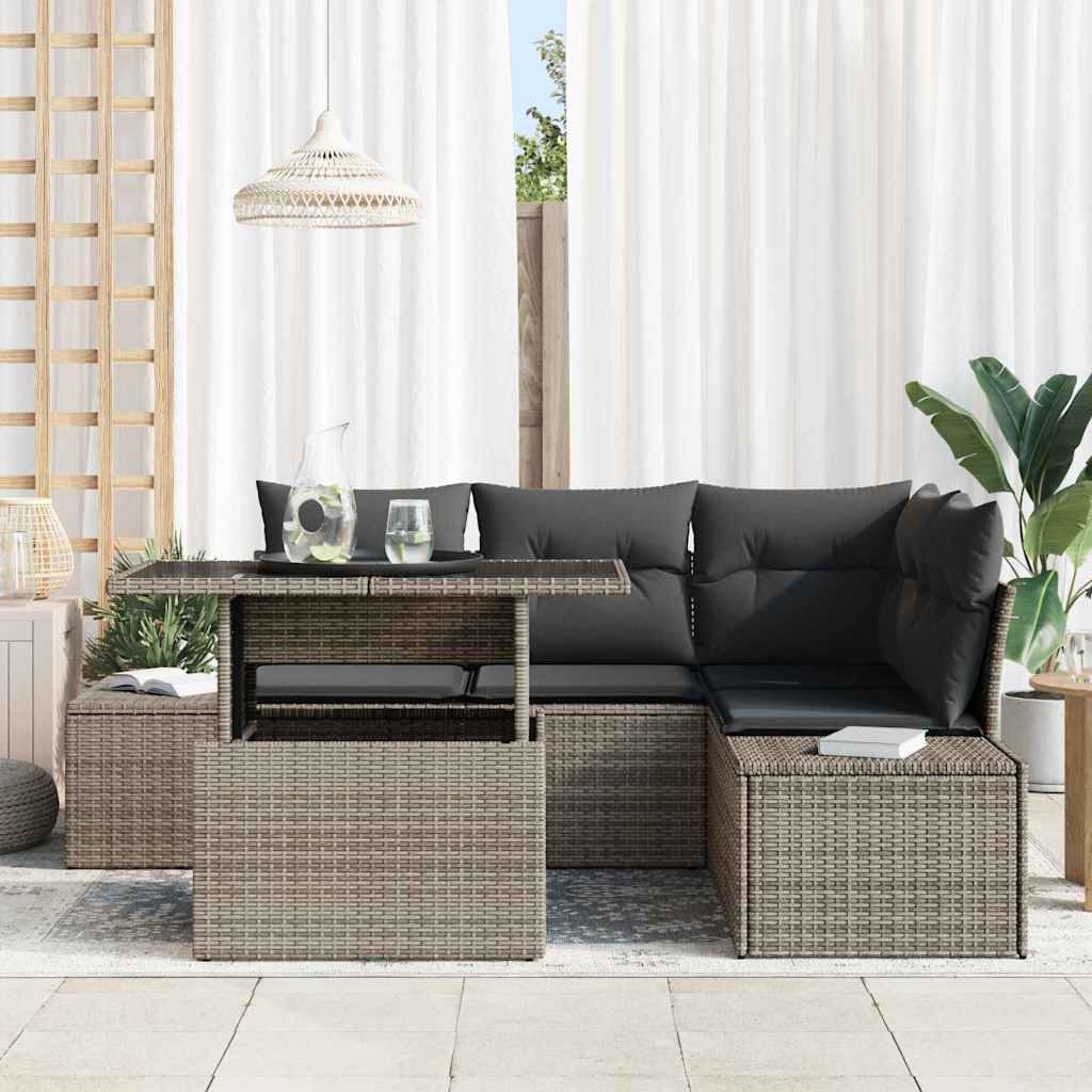Garden Sofa Set with Cushion 5 pcs Grey Poly Rattan
