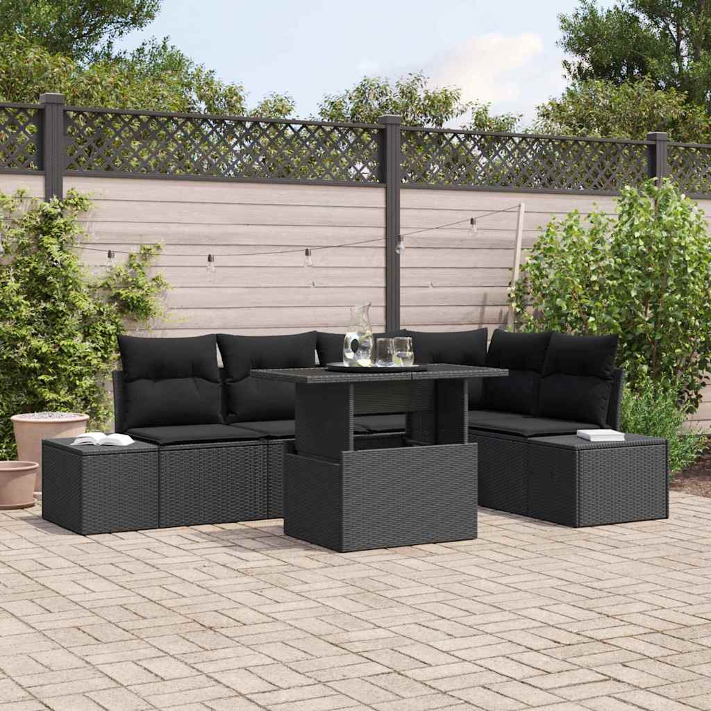 Garden Sofa Set with Storage 6 pcs Black Poly rattan