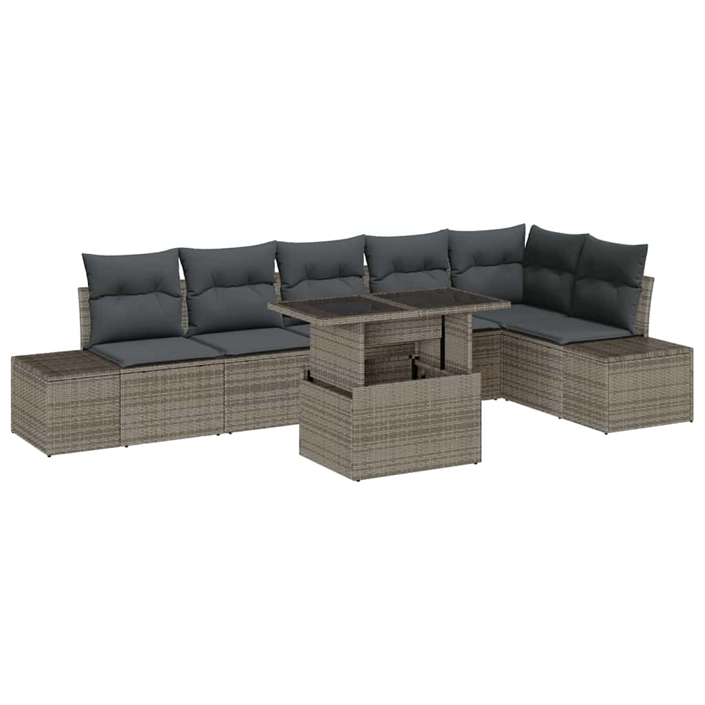 Garden Sofa Set with Cushion 7 pcs Grey Poly Rattan