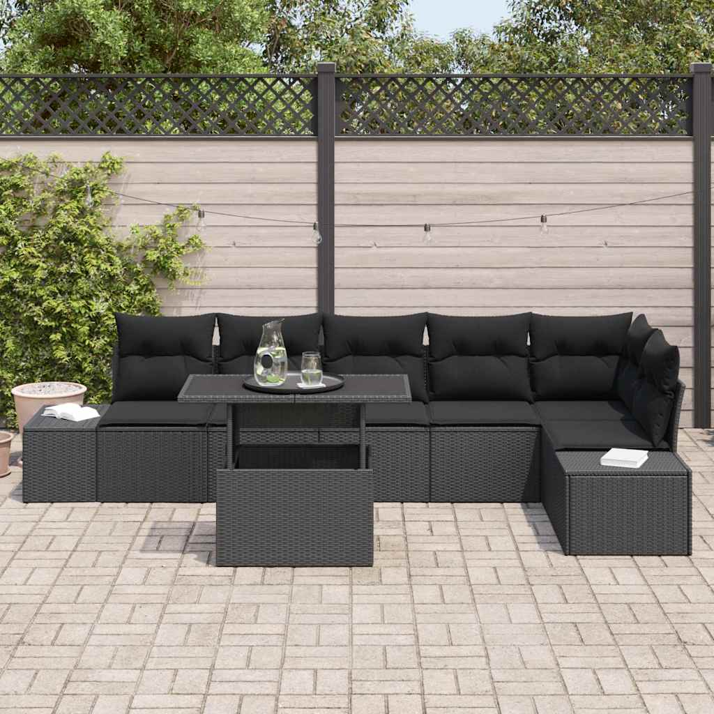 Garden Sofa Set with Storage 7 pcs Black Poly rattan