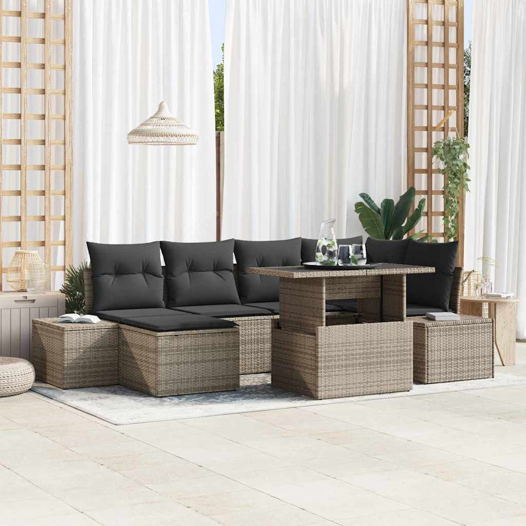 Garden Sofa Set with Storage 7 pcs Grey Poly rattan