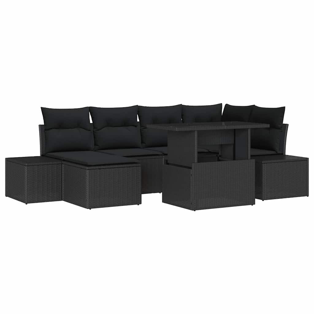 Garden Sofa Set with Cushion 7 pcs Black Poly Rattan