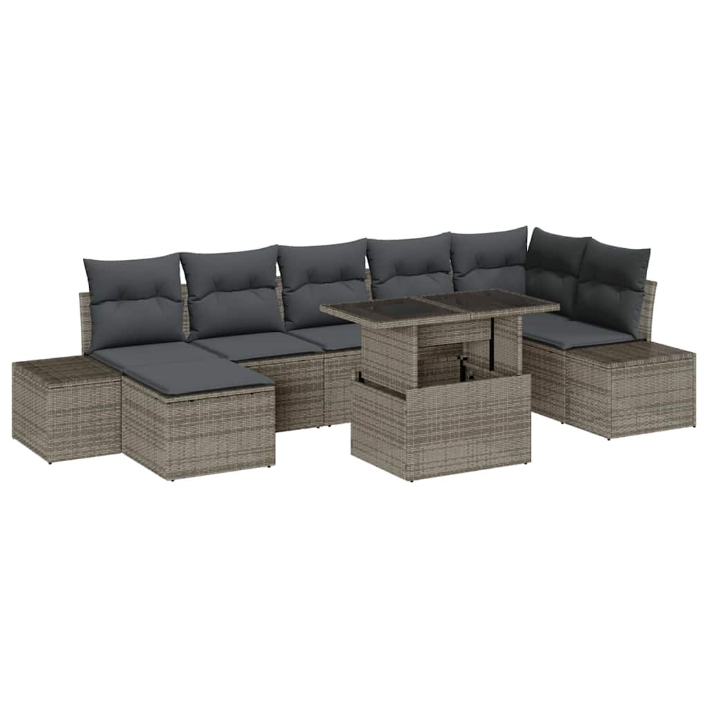 Garden Sofa Set with Storage 8 pcs Grey Poly rattan