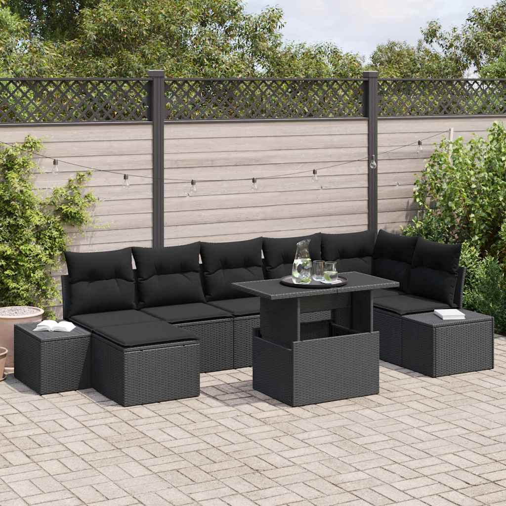 Garden Sofa Set with Storage 8 pcs Black Poly rattan