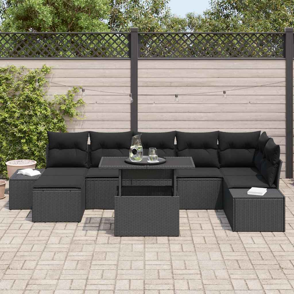Garden Sofa Set with Storage 8 pcs Black Poly rattan