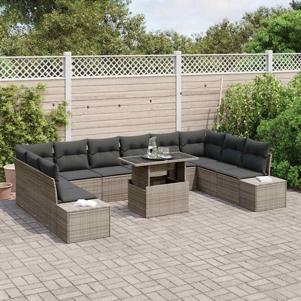 Garden Sofa Set with Cushion 11 pcs Grey Poly Rattan