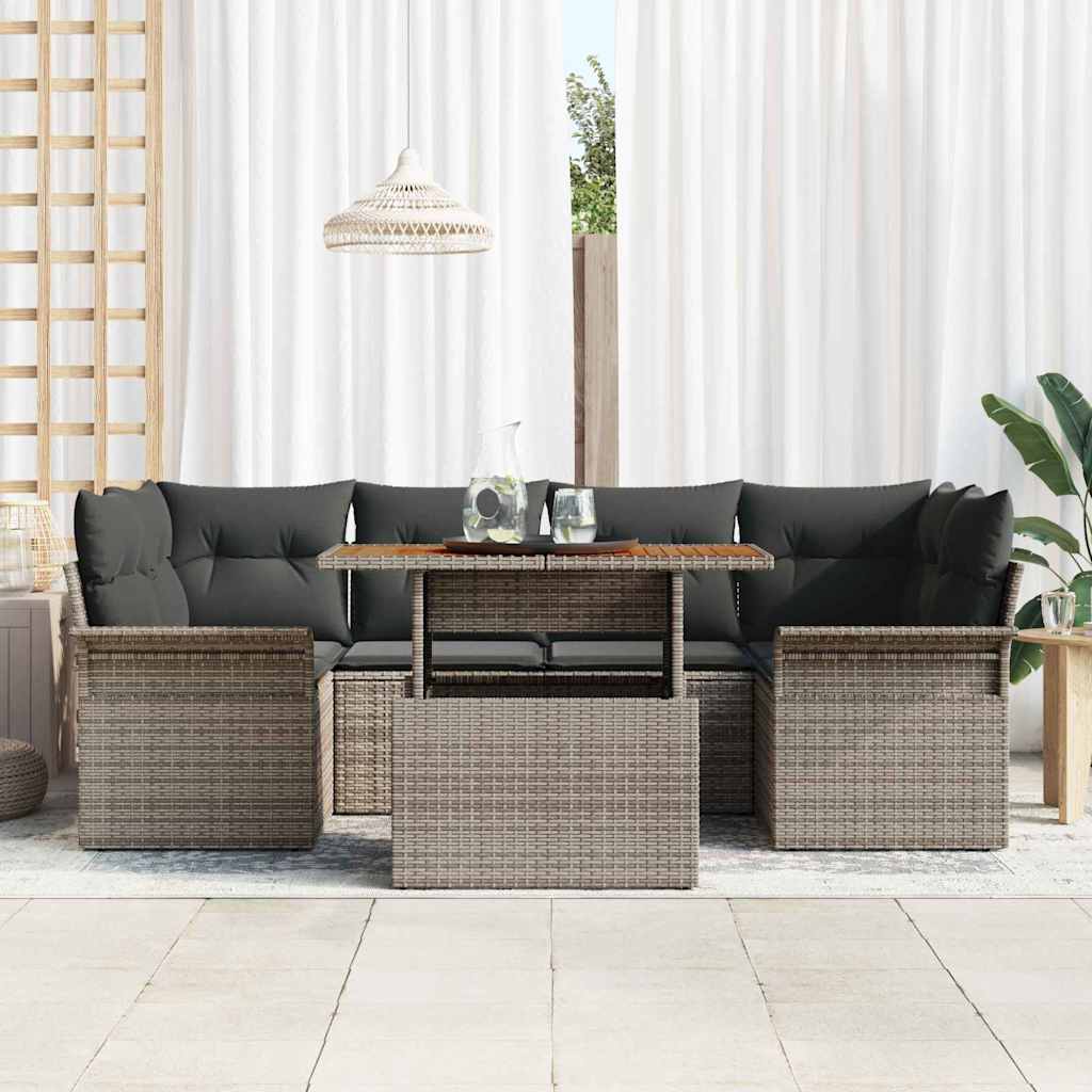 Garden Sofa Set with Storage 7 pcs Grey Poly rattan