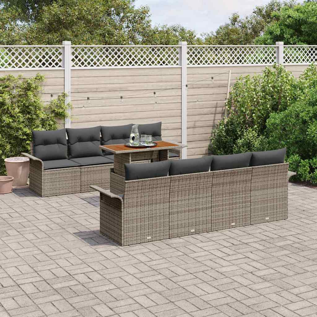 Garden Sofa Set with Storage 9 pcs Grey Poly rattan
