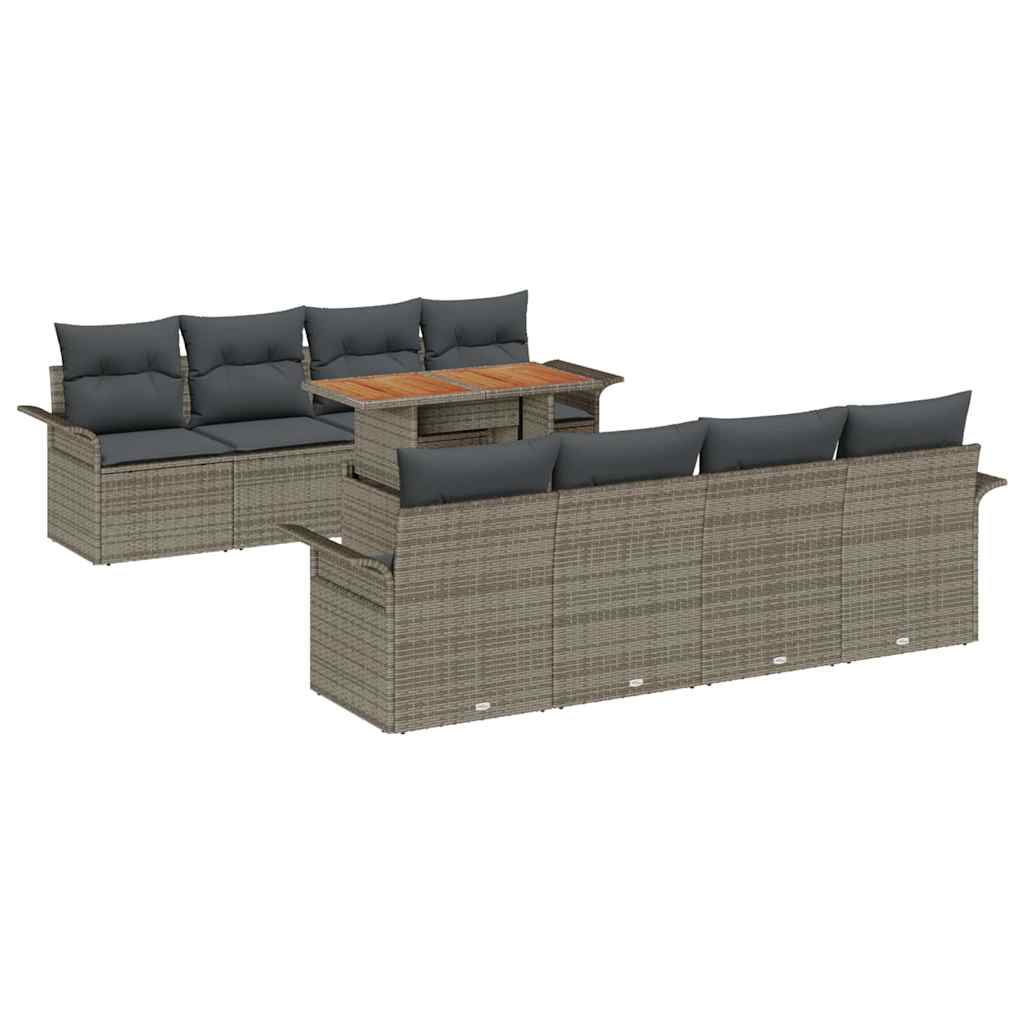 Garden Sofa Set with Storage 9 pcs Grey Poly rattan