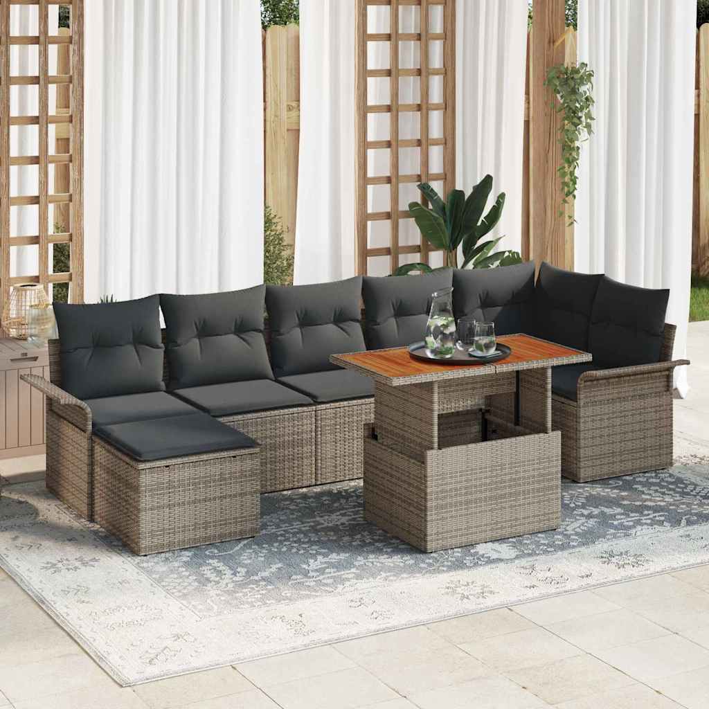 Garden Sofa Set with Storage 8 pcs Grey Poly rattan