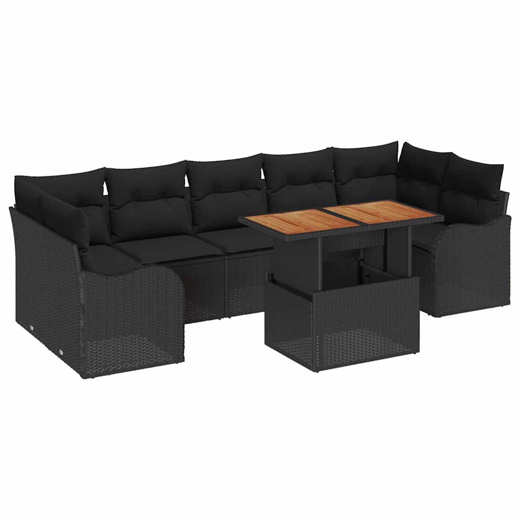 Garden Sofa Set with Storage 8 pcs Black Poly rattan