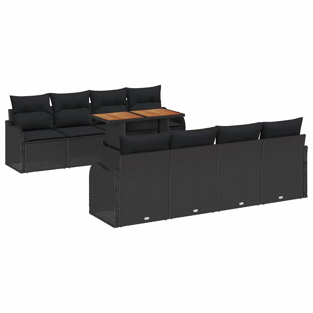 Garden Sofa Set with Storage 9 pcs Black Poly rattan