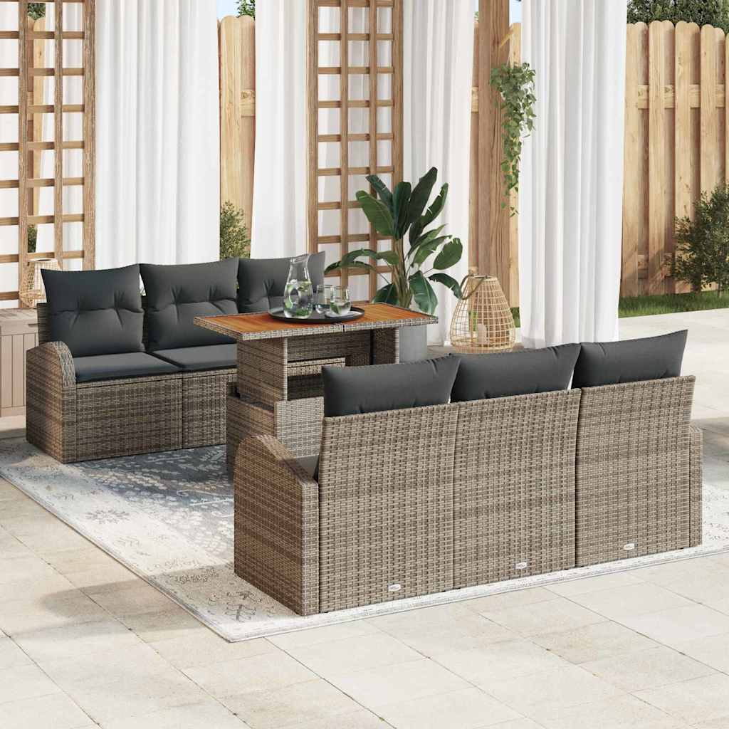 Garden Sofa Set with Storage 7 pcs Grey Poly rattan