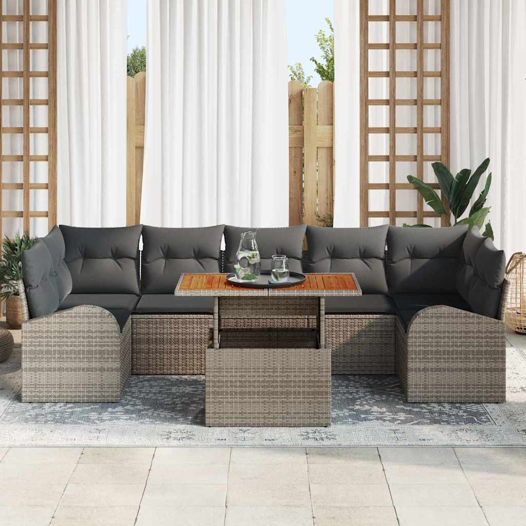 Garden Sofa Set with Storage 8 pcs Grey Poly rattan