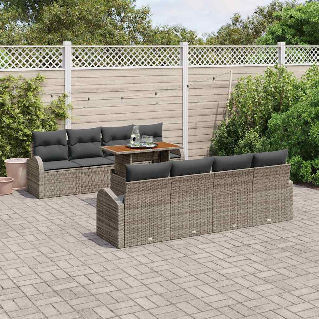 Garden Sofa Set with Storage 9 pcs Grey Poly rattan