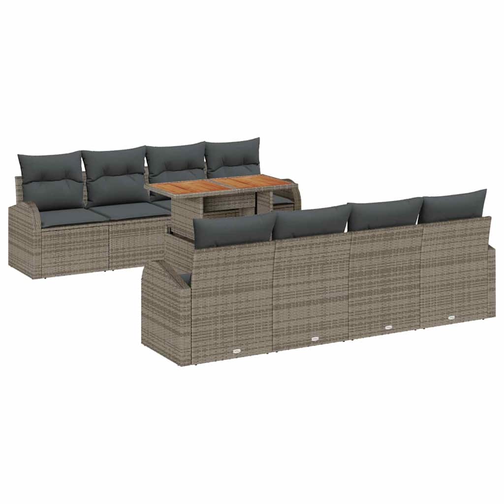 Garden Sofa Set with Storage 9 pcs Grey Poly rattan