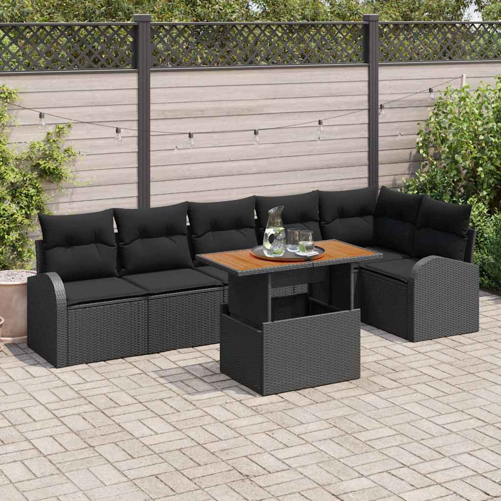 Garden Sofa Set with Storage 7 pcs Black Poly rattan