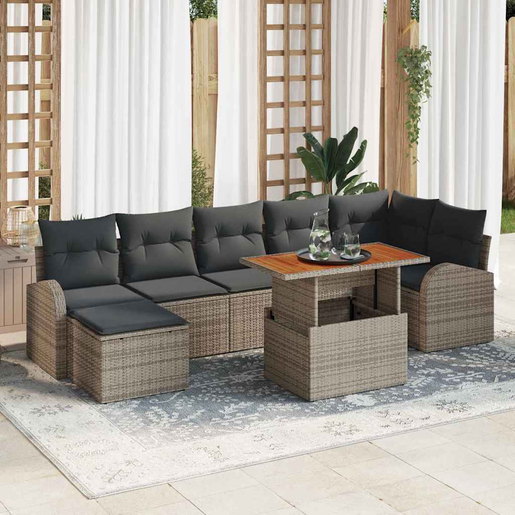 Garden Sofa Set with Storage 8 pcs Grey Poly rattan