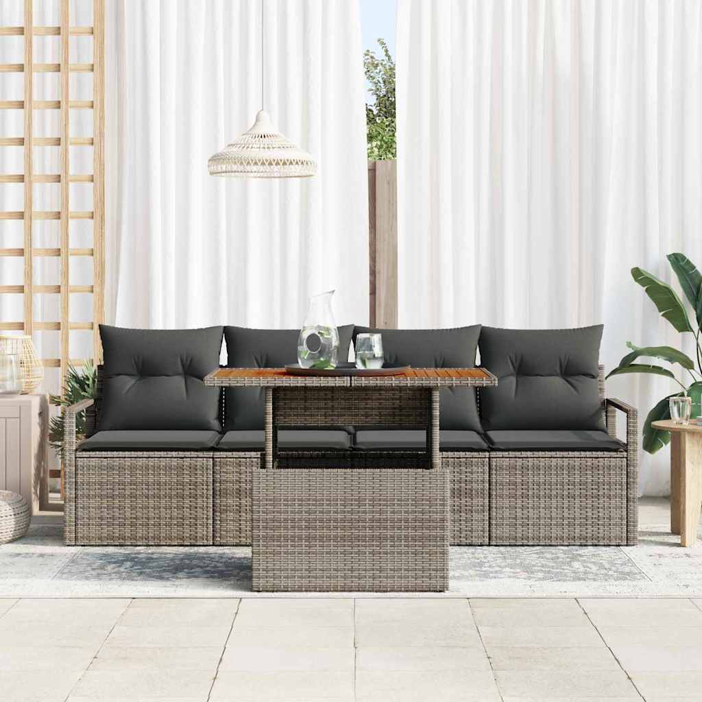 Garden Sofa Set with Storage 5 pcs Grey Poly rattan
