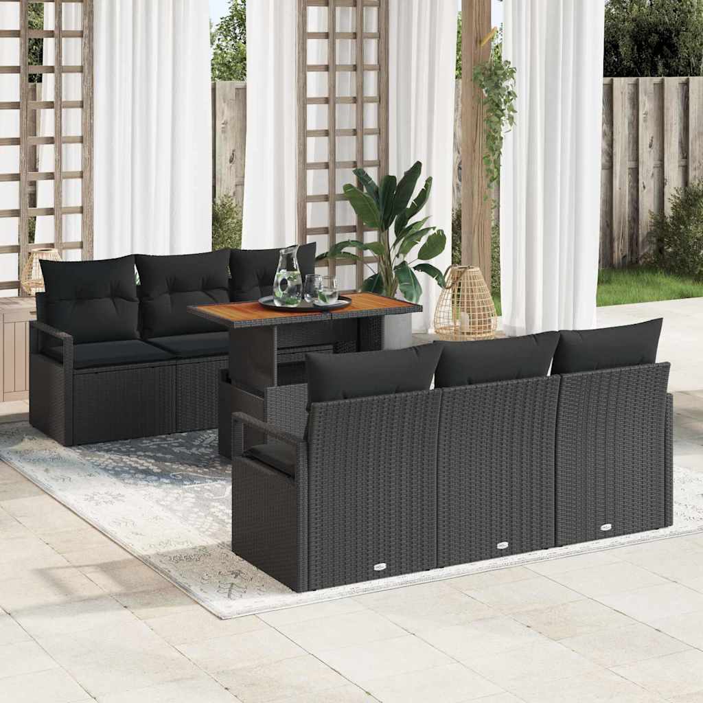 Garden Sofa Set with Storage 7 pcs Black Poly rattan