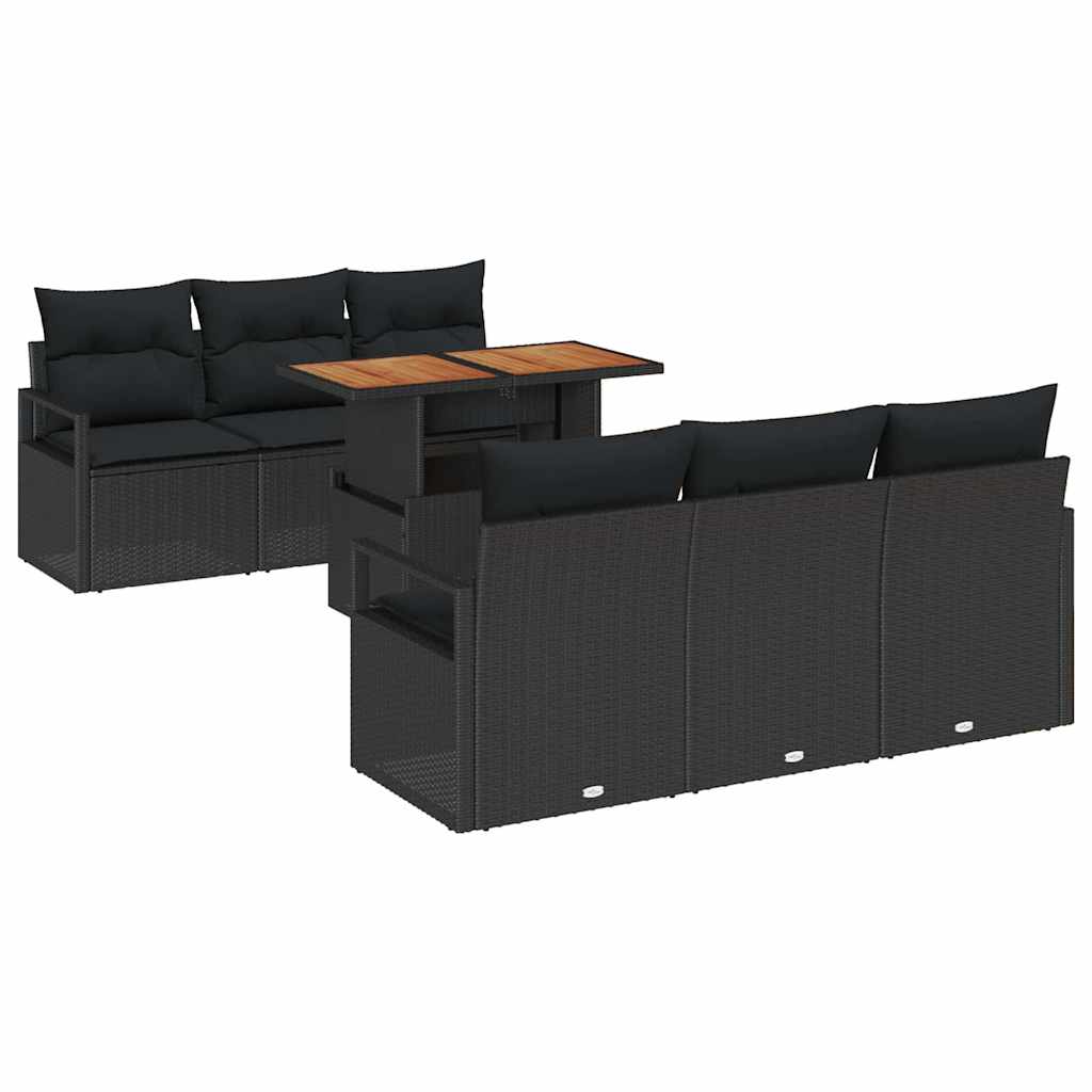 Garden Sofa Set with Storage 7 pcs Black Poly rattan