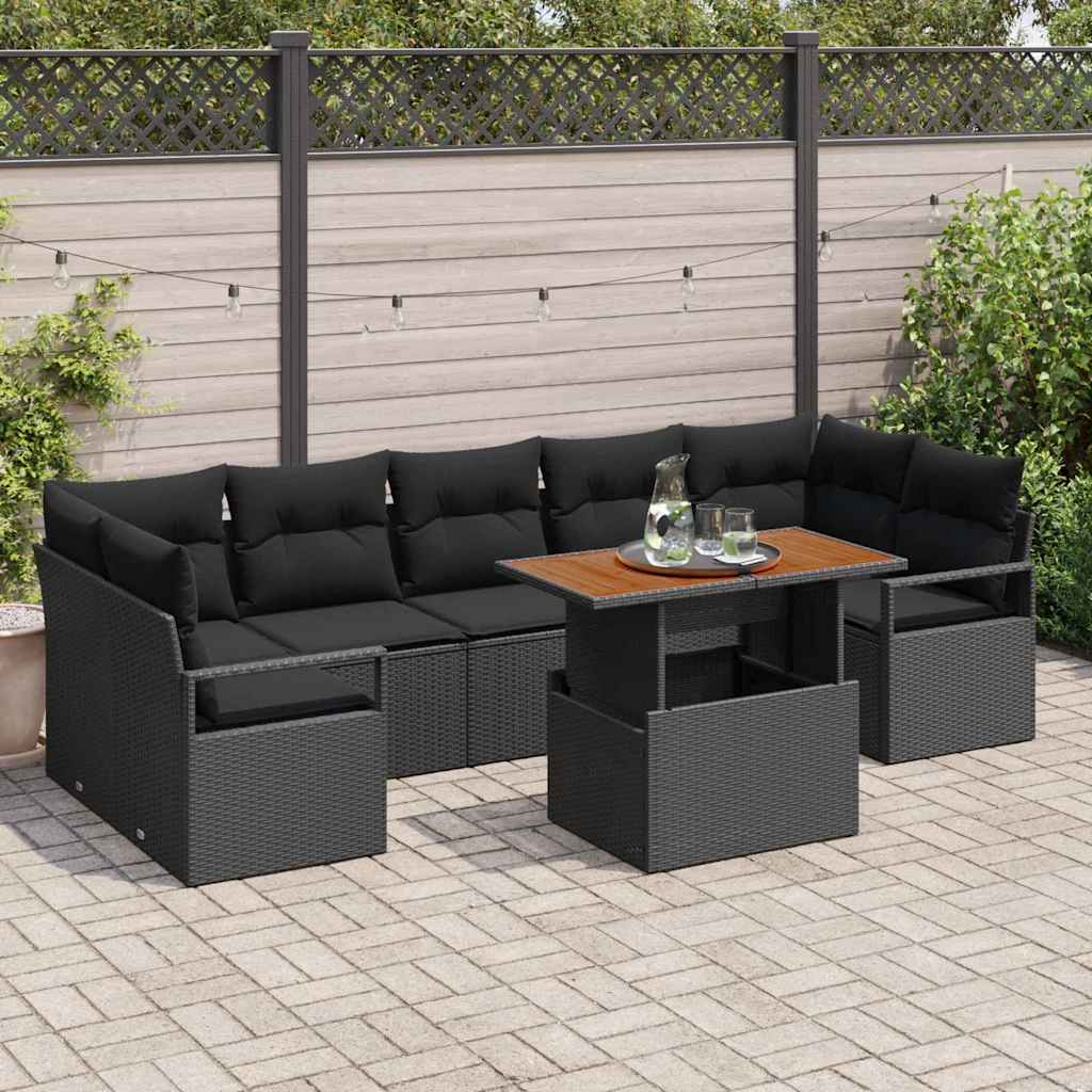 Garden Sofa Set with Storage 8 pcs Black Poly rattan