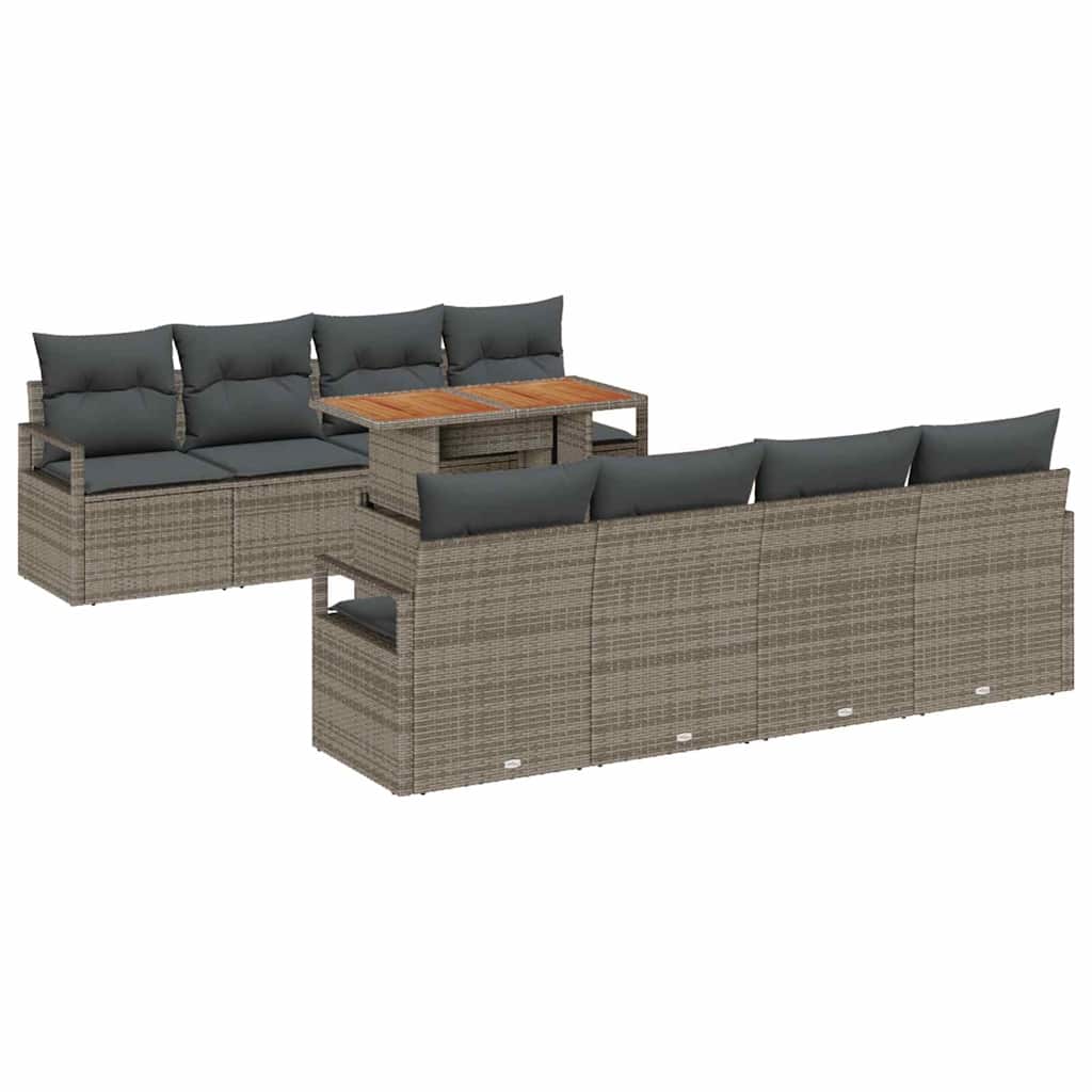 Garden Sofa Set with Storage 9 pcs Grey Poly rattan