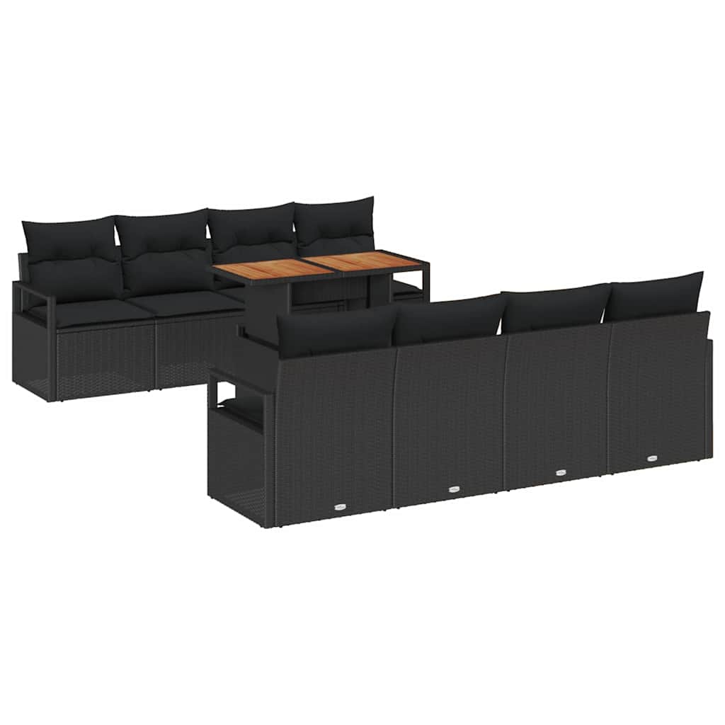 Garden Sofa Set with Storage 9 pcs Black Poly rattan