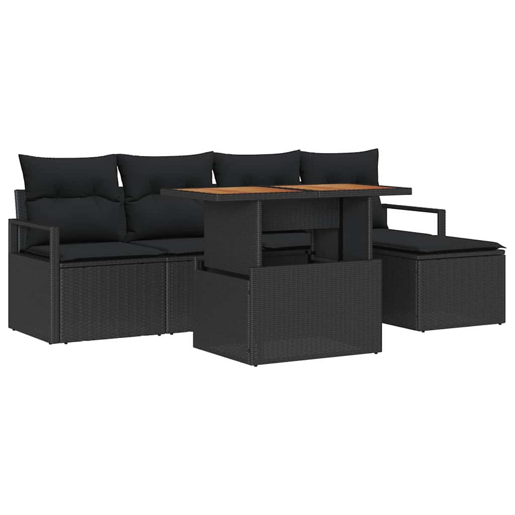Garden Sofa Set with Storage 6 pcs Black Poly rattan